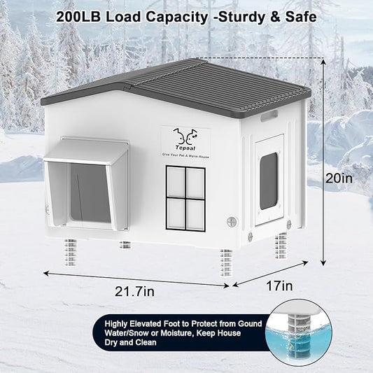 Dahivs Indestructible Large Heated Cat House for Outside, Heated Outdoor Cat House 100% Weatherproof with Escape Door, Insulated Outdoor Cat Shelter for Multiple Cats Feral Stray Kitty. 21.7"x17"x20"