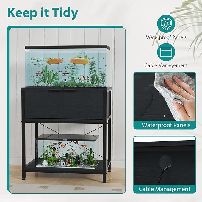 TFK 20-29-37 Gallon Fish Tank Stand, Aquarium Stand with Cabinet Storage for Aquarium Stand, Cabinet for Fish Tank Accessories Storage, Heavy Duty Tank Stand for Home Office Turtle Reptile Tank Stand