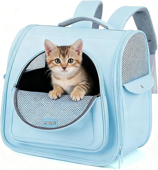 Cat Carrier Backpack,Large Space Animal Carrier Backpacks for Small Dogs Kitten and Medium Cats, Comfort & Safety,Design Reduces Pressure for Travel Outdoor and Vet Visits (Blue)