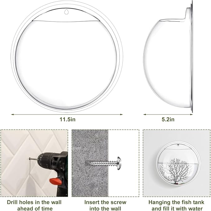 2 Pcs Hanging Wall 1 Gallon Fish Bowls Acrylic Clear Wall Fish Tank for Beta Aquariums Mounted Plant Bubbl Ecosphere Decor
