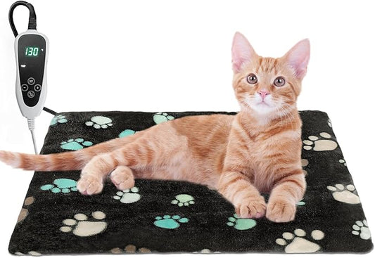 GOLOPET Cat Heating Pad 17x13 in with Smart Thermostat Switch and Power Line Protection Tube,Obtained MET and UL Dual Certification,Waterproof Pet Heating Pad for Cats-Black