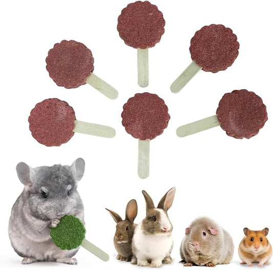 YKD Natural Timothy Hay Cookie Sticks Chew Toys for Teeth, Rotating Aluminum Alloy Chinchilla Cage Toys, Bunny Chew Treats for Rabbits, Guinea Pigs, Chinchillas (Pink - Sugar Beet)