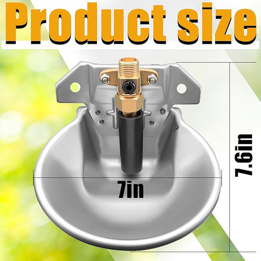 Automatic Animal Drinking Water Bowl with Float Valve and Drainage Hole 304 Stainless Steel Feeder Waterer Livestock Water Trough Suitable for Pet Dog Horse Cattle Goat Sheep 2Pcs（Dia 9in）