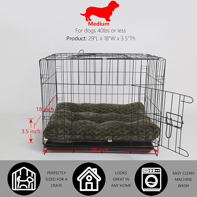 Necesitar 30 Inch Dog Crate Bed for Medium Dogs Washable Soft and Comfy Kennel Pad with Anti-Slip Comfy Sleeping Pillow Up to 40 lbs Pets,30x19 Olive Green