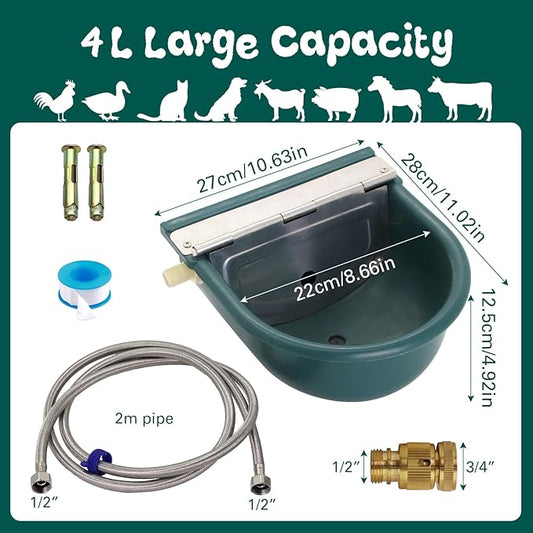 Automatic Water Bowl Plastic Livestock Waterer for Horse Cattle Goat Sheep Dog,Farm Grade Sheep Water Trough Bowl (with Drainage Hole & 39.37 inch Pipe)… (with 79inch Pipe)