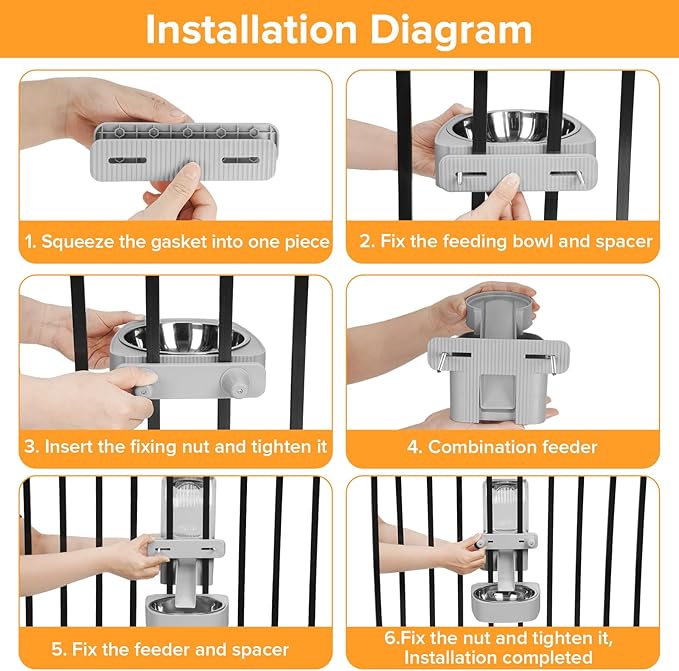 Kenond 55oz Hanging Automatic Rabbit Feeder, 1.6L Large Capacity Gravity Food Dispenser with Stainless Steel Bowl,for Dog, Cat, Ferret & Medium-Small Animals,Fits Widemouth Cages& Wire Cages & Crates