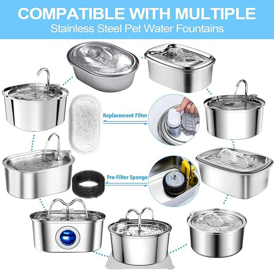 Cat Water Fountain Filter for Stainless Steel 108oz/3.2L& 67oz/2L Automatic Pet Water Dispenser Fountian Replacement Filter with Sponges, white-16