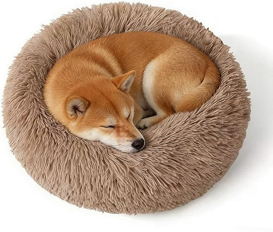 Doimier Calming Donut Dog Bed Medium Size Dog - Washable Removable Cover Non-Slip Bottom, Round Pet Bed Cat Bed Warming Fluffy Plush Faux Fur Anti-Anxiety, Fits up to 45 lbs (Camel, 30")