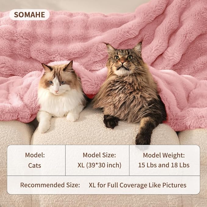 Dog Blanket Ultra Soft Fuzzy Faux Fur Cat Blankets for Indoor Cats Ultra Soft Plush Faux Fur Machine Washable Reversible Pet Throw Protector for Couch Furniture 28"X 22" Peach Pink