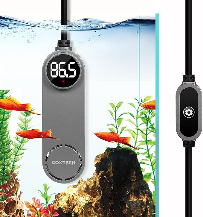 boxtech Small Fish Tank Heater - Mini Aquarium Heater, 50w Submersible Turtle Heater with Adjustable Temperature External Controller for 3 to 12 Gallon Betta Aquarium Tanks