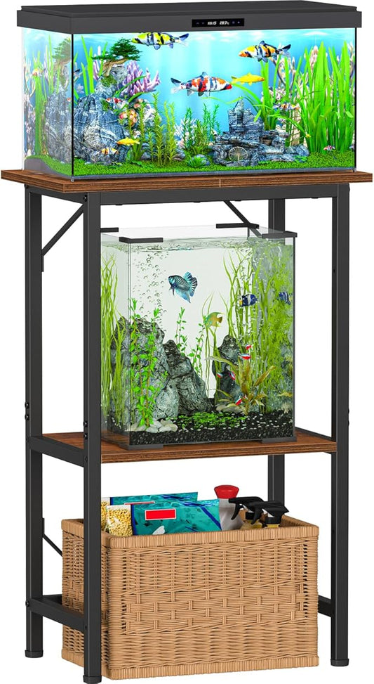 Snughome 10 Gallon Fish Tank Stand, Aquarium Stand 2-Tier Storage Shelves, Heavy Duty Terrarium Stand for Home Office Fish Tank Shelf, 20.47" L x 11.02" W x 30.7" H, Rustic Brown