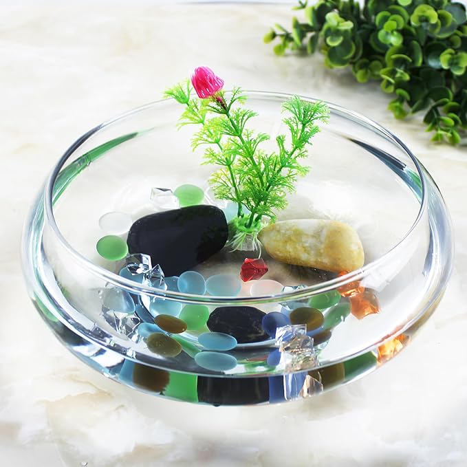 Happyyami Transparent Aquarium Tank - Multi-Function Betta Fish and Goldfish Bowl, 1 Gallon Glass Desktop Aquarium for Office Decor and Hydroponic Plants