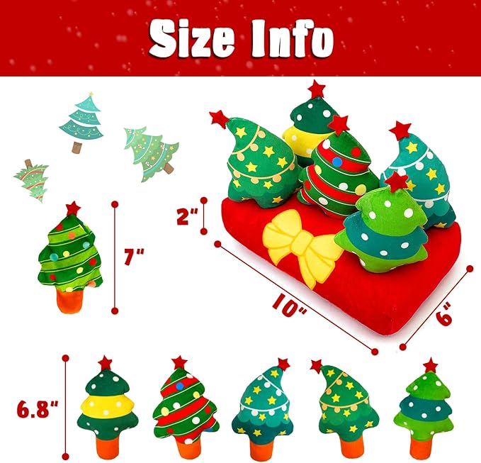 Christmas Hide and Seek Dog Toys, Squeaky Interactive Puzzle Dog Toys for Boredom and Stimulation, Dog Enrichment Toys for Small and Medium Dogs (Christmas Trees, Pack of 6)