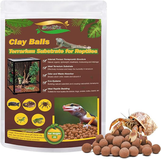 ZeeDix 4 LBS Reptile Substrate Leca Balls - 100% Organic Expanded Clay Pebbles, Ideal Bioactive Terrarium Clay Balls Substrate for Reptile Terrarium Tank, Bearded Dragon, Tortoise, Gecko, Snake & Frog