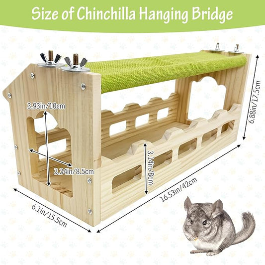 Hamiledyi Chinchilla Wooden Suspension Bridge Hanging Bridge Platform Squirrel Drawbridge Tunnel Toys for Guinea Pig Hamster Habitat Decoration and Toys Chinchilla Cage Accessories(Style A)