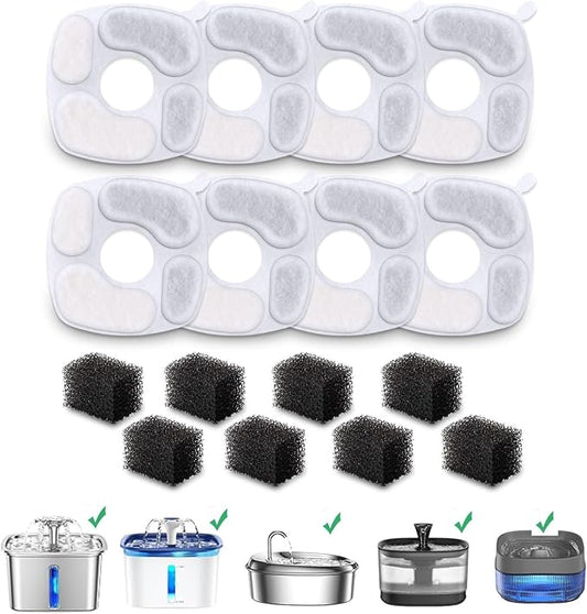 8 Pack Filters+8 Pack Pre-Filter Sponges Replacement compatible with Veken 95oz/2.8L Cat Water Fountain Dog Pet Water Dispenser NeucomBBT