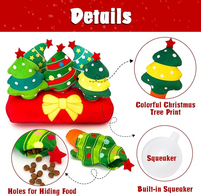 Christmas Hide and Seek Dog Toys, Squeaky Interactive Puzzle Dog Toys for Boredom and Stimulation, Dog Enrichment Toys for Small and Medium Dogs (Christmas Trees, Pack of 6)