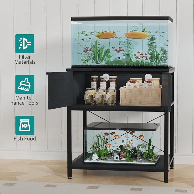 TFK 20-29-37 Gallon Fish Tank Stand, Aquarium Stand with Cabinet Storage for Aquarium Stand, Cabinet for Fish Tank Accessories Storage, Heavy Duty Tank Stand for Home Office Turtle Reptile Tank Stand