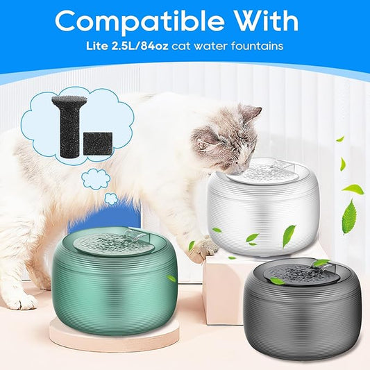 Lite Fountain Replacement Foam Filters and Sponge Mufflers - 6 Sets (Compatible with Lite 2.5L/84oz Cat Water Fountain)