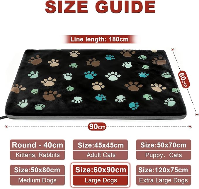 GOLOPET Large Dog Heating Pad 36x24 in with Smart Thermostat Switch and Power Line Protection Tube,Obtained MET and UL Dual Certification,Waterproof Pet Heating Pad for Dogs,with Plush Fabric Cover