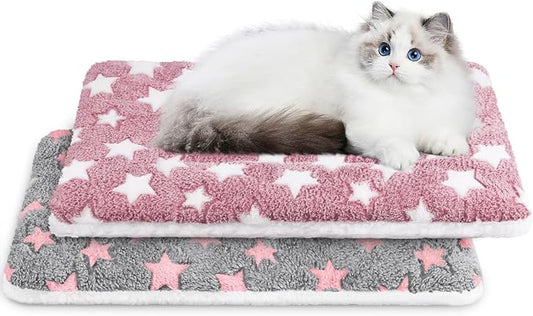 CHICAUP 2 Pcs Self Warming Cat Bed, Self Heating Pet Mat for Cats & Dogs Soft Calming Cat Bed Mat Reflects Body Heat Warm Washable Pet Pad for Crates, Floors, Indoor, Outdoor (24×16 Inch)