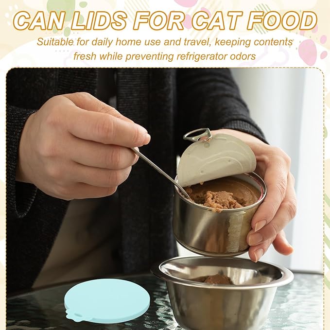 Cat Food Can Covers Lids, Dog Food Can Lids with Spoons Silicone Toppers Reusable Fits 3 Standard Sizes, (Yellow, 2Sets), Intended for Dog/Cat/Pet Food