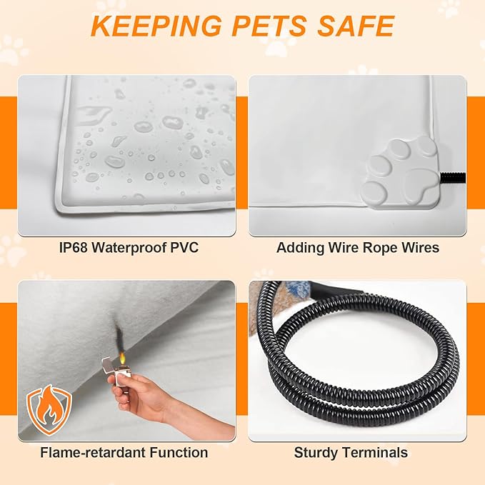 GOLOPET Cat Heating Pad, 16 in Round Heated Bed Smart Thermostatic Switch, Add Wire Rope Cat Carpet Puppy Whelping Supplies, Comes with a Plush Cloth Cover - Apricot