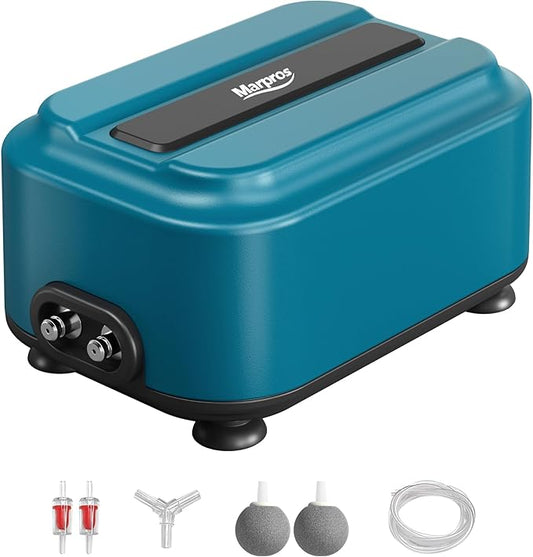 Aquarium Air Pump with Adjustable Double Outlet air Stone Bubbler for Fish Tank, Silent Fish Tank Aerator with Accessories, 2.5W/5W/8W/12W for Up to 300 Gallon Tank