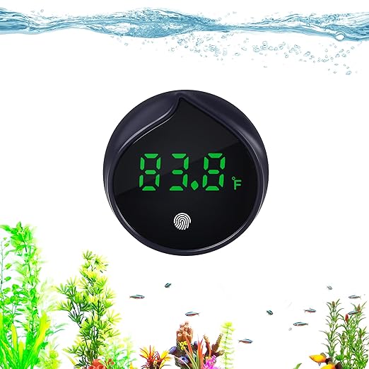 Removable Aquarium Water Thermometer Gauge with Touch Screen Digital Fish Tank Thermometer LED Display ±1℉/℃, Fish Tank Accessories for Betta, Axolotl, Shrimp, Turtle, Reptile and Aquatic (Dark Blue)