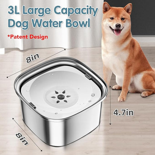 UPSKY 3L Dog Water Bowl 101oz Stainless Steel No Spill Large Capacity Dog Food Water Bowl Slow Water Feeder, Spill Proof Pet Water Dispenser Vehicle Carried Travel Water Bowls