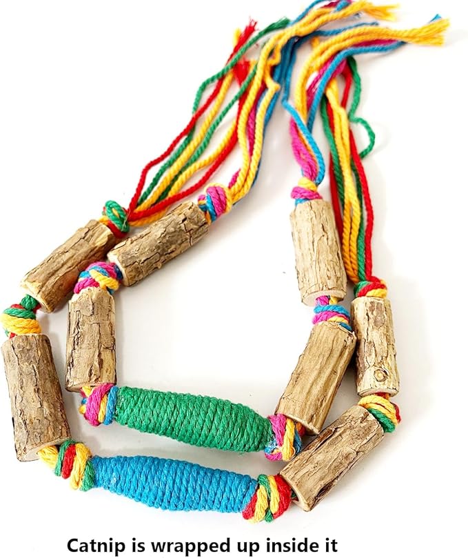 IUHKBH Cat Rope Toy, 2 PCS Colorful Chew Ropes with Silvervine Sticks and Refillable Natural Catnip Bag for Teeth Cleaning Safe Interactive Toy for Indoor Cat Kitten