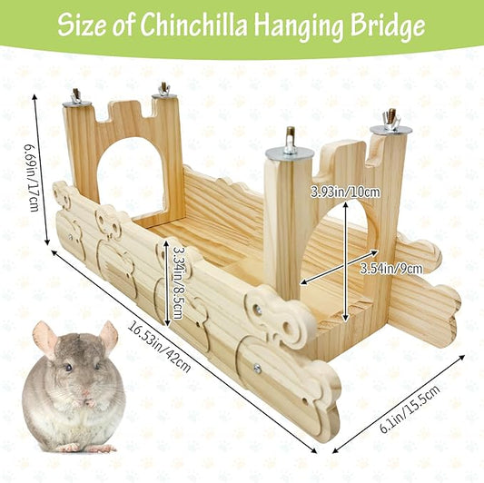 Hamiledyi Chinchilla Wooden Suspension Bridge Hanging Bridge Platform Squirrel Drawbridge Tunnel Toys for Guinea Pig Hamster Habitat Decoration and Toys Chinchilla Cage Accessories(Style C)