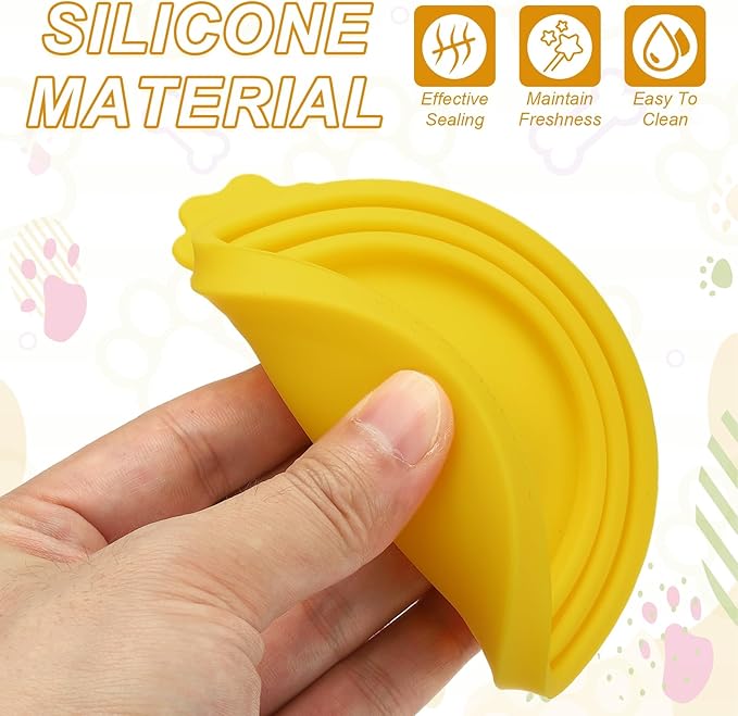 Cat Food Can Covers Lids, Dog Food Can Lids with Spoons Silicone Toppers Reusable Fits 3 Standard Sizes, (Yellow, 2Sets), Intended for Dog/Cat/Pet Food