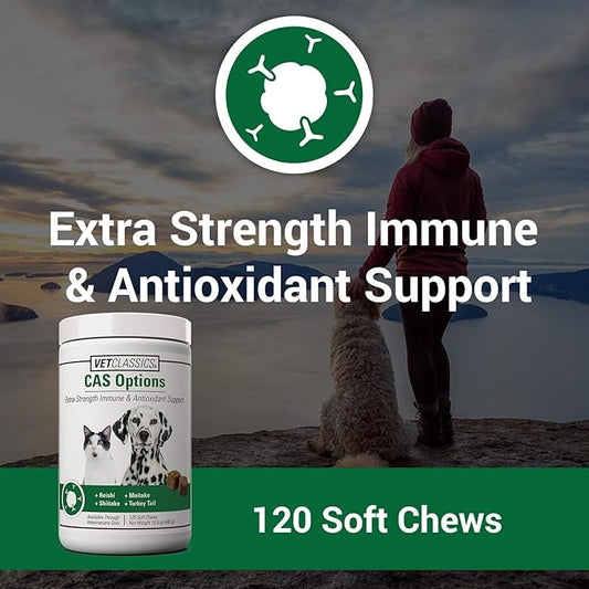 Vet Classics CAS Options Extra Strength Immune Support for Dogs, Cats – Pet Health Supplement, Dog Antioxidant Care – Extra-Strength Dog Supplement Formula – 120 Soft Chews