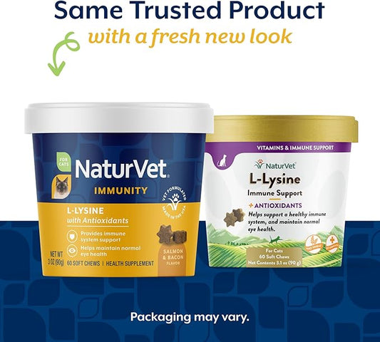 NaturVet L-Lysine Immune Support Plus Antioxidants Cat Supplement – Helps Support Eye Health, Immune System for Cats – Includes Amino Acids – 60 Ct. Soft Chews, 30-Day Supply