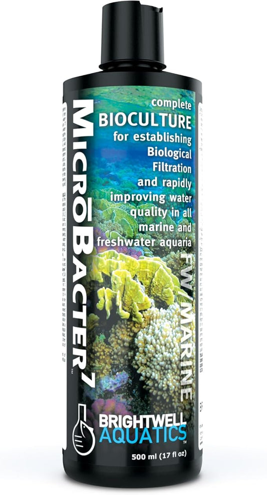Brightwell Aquatics MicroBacter7 Complete Bioculture for Fish Tank or Aquarium - Populates Biological Filter Media for Saltwater and Freshwater Fish - Aquarium Water Treatments, 16.9 fl oz