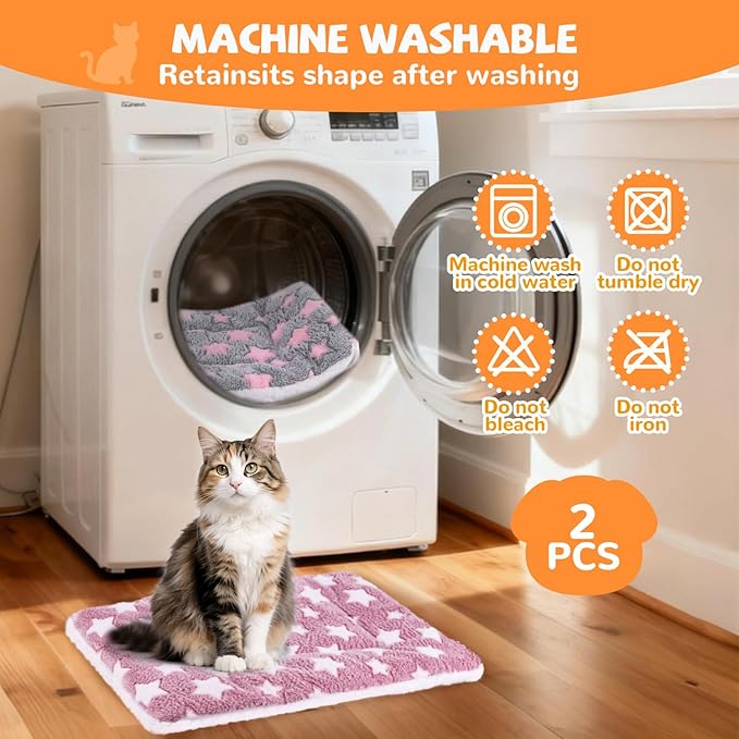 CHICAUP 2 Pcs Self Warming Cat Bed, Self Heating Pet Mat for Cats & Dogs Soft Calming Cat Bed Mat Reflects Body Heat Warm Washable Pet Pad for Crates, Floors, Indoor, Outdoor (24×16 Inch)