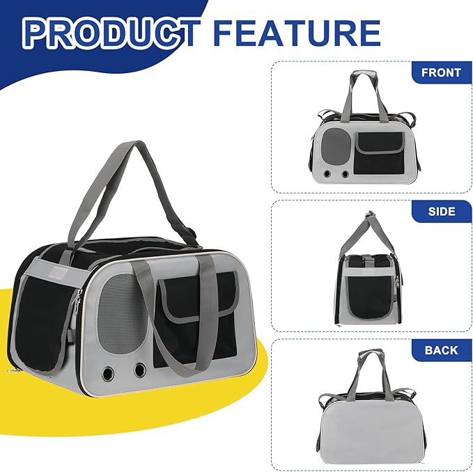 Pet Backpack Carrier, Portable Expandable and Ventilated, Oxford Cloth Dogs Cats and Small Animals Travel Bag 17.72", (Black, 1 Pcs), Intended for Hiking/Camping/Traveling