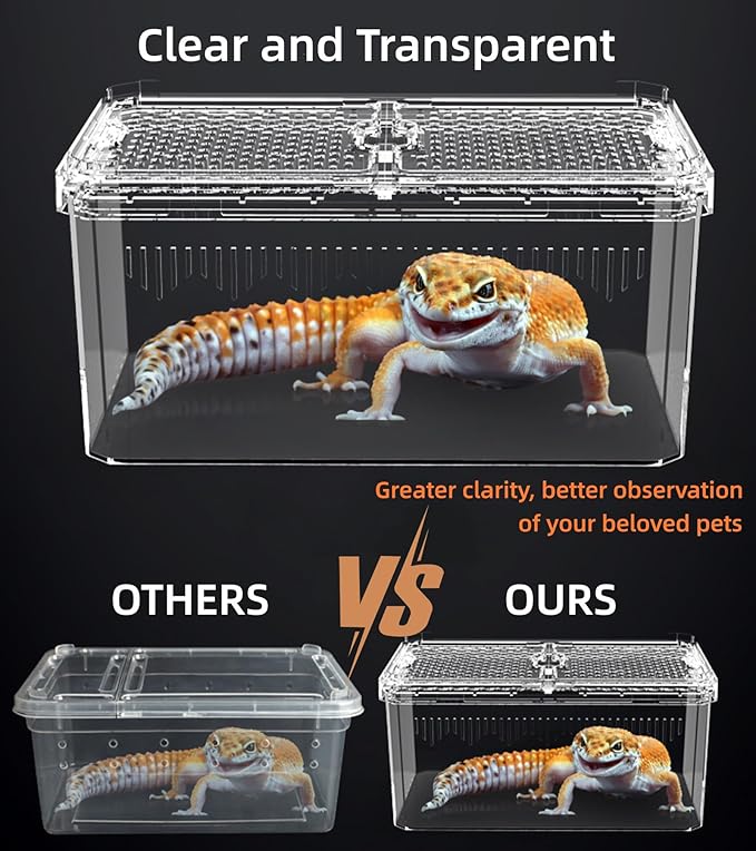 XIGETRAIL Transparent Portable Reptile Terrarium Habitat, Reptile Feeding Box for for Gecko, Tarantula, Scorpion, Spider, Hermit Crab,Frog (12" x 7.7" x 5.1" White)