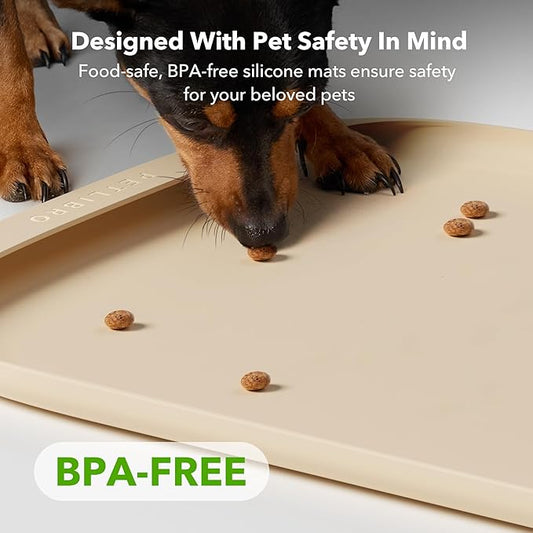 PETLIBRO Cat Food Mat Safety Silicone Dog Food Mat for Feeder Fountain Waterproof Dog Bowl Mats Raised Edge Spill Protection Floor, Cove Feeding Pet Mat(for PLAF109 PLAF301), 22''x16.5''