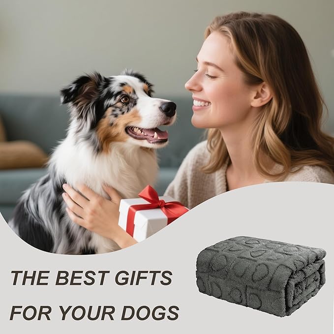 gogobunny Calming Plush Dog Cat Blanket 300GSM Coral Fleece, Ultra-Soft Machine Washable Pet Bedding for Small Medium Dogs Cats Puppies Kittens (Anthracite, 25x35)