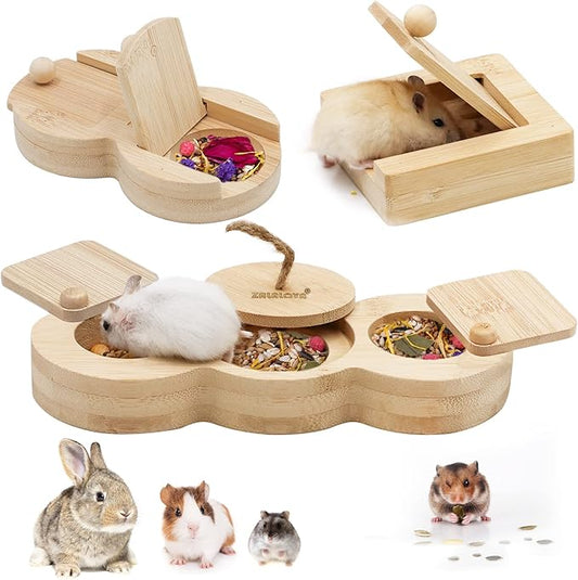 ZALALOVA 3 Pcs Guinea Pig Toys Hamster Enrichment Foraging Toys, Bamboo Interactive Hide Treats for Small Animals Pet Foraging Game Educational Toys for Rabbit Chinchilla Bunny