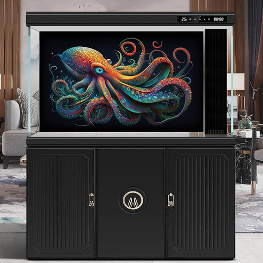 Octopus Aquarium Background Abstract Colorful Octopus Terrarium Background Glowing Octopus on Black Background Fish Tank Backdrop Poster Wallpaper Decorations Vinyl 48x20in