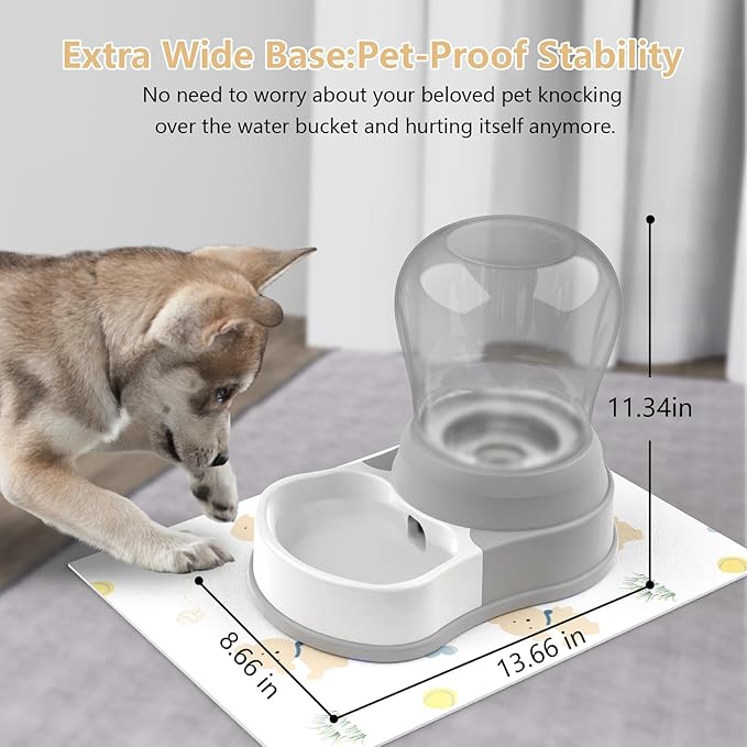 1 Gallon Automatic Dog Water Bowl Dispenser - Staltwo Premium Pet Water Dispenser with Non-Slip Mat,Large Capacity Water Feeder for Cats and Dogs, BPA-Free,1 Gallon Grey
