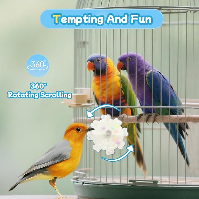 2 Colors Bird Toys for Parrots, Small Bird Cage Toys with Spinning Rattle, Hanging Roller Parakeet Cage Accessories for Chewing Exercise, Budgie Entertainment (White and Yellow)