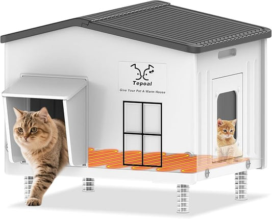 Dahivs Indestructible Large Heated Cat House for Outside, Heated Outdoor Cat House 100% Weatherproof with Escape Door, Insulated Outdoor Cat Shelter for Multiple Cats Feral Stray Kitty. 21.7"x17"x20"