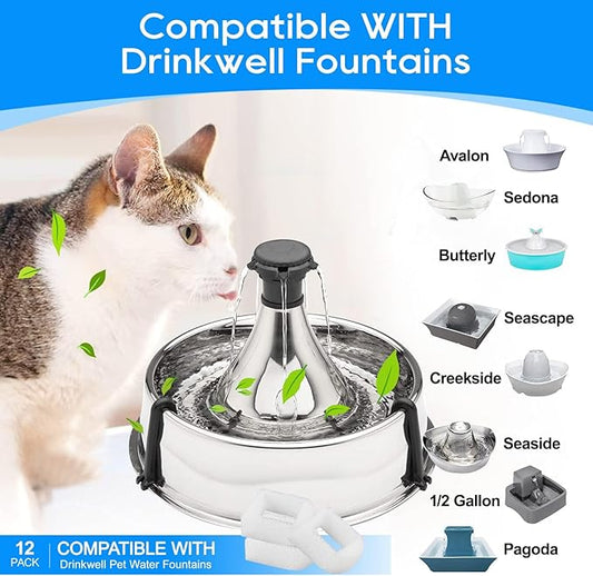 18PCS Cat Water Fountain Filter Compatible with Petsafe Water Fountain for Drinkwell Pet Fountain Filters, Replacement Foam Filters for 360 Pet Fountain Seaside Pagoda 1/2 Gallon Fountains