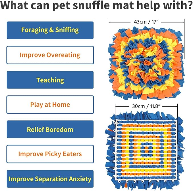 Pet Snuffle Mat for Dogs, Dog Feeding Mat, Nosework Training Mats for Foraging Instinct Interactive Puzzle Toys (Blue&Orange&Yellow)
