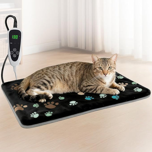 GOLOPET Pet Heating Pad 20x16 in with Smart Thermostat Switch and Power Line Protection Tube,Obtained MET and UL Dual Certification,Waterproof Pet Heating Pad for Dogs with Plush Fabric Cover-Black