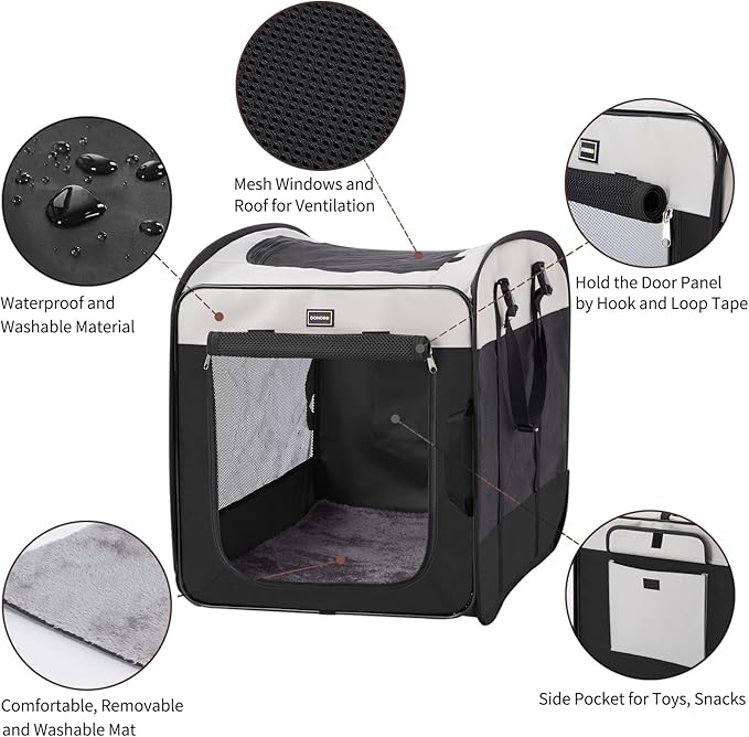 DONORO Dog Kennels and Crates for Medium Dogs, Portable Pop Up Indoor Pet Cage with Sturdy Wire Frame, Collapsible Travel Crate Soft Sided Cat Bag Escape Proof (Black, 36.0" L x 23.0" W x 28.0" H)